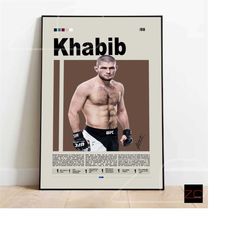 khabib nurmagomedov boxing mma poster digital download, sports poster, mid-century modern, motivational wall art, sports