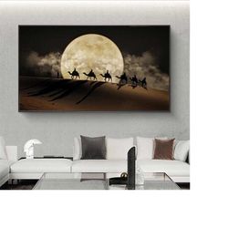 67 camel painting - camel print - camel wall art - camel wall decor - moon wall art - moon print - moon canvas - sahara