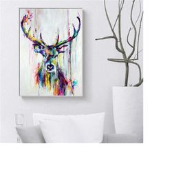 56 deer wall art - deer wall decor - deer canvas wall art - deer abstract painting - large deer artwork - large animal p