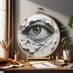 all-seeing eye 2 abstract artwork cross stitch pattern, 150x150 cross stitch, diy easily, download now