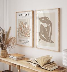 matisse beige poster 2 piece wall art, matisse print set, henri matisse exhibition art, matisse museum poster, neutral p