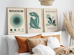 matisse set of 3 in sage green, 3 piece wall art, sage green bauhaus prints, beautify your space with 3-piece wall print