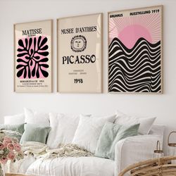 gallery wall art set of 3, picasso print, matisse poster, picasso poster, gallery wall bundle, bauhaus poster set, moder