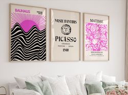 gallery wall art set of 3, picasso print, matisse poster, picasso poster, gallery wall bundle, bauhaus poster set, moder