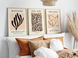 gallery wall prints set of 3, matisse print, neutral beige wall art prints, paul klee exhibition poster, retro art print