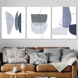 geometric line art boho 3 piece wall art prints mid century modern wall decor extra large minimalist set of 3 poster bed