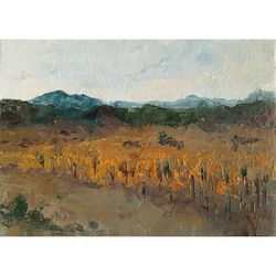 golden vineyard painting 5x7" original painting california hills landscape impressionist signed by marina chuchko