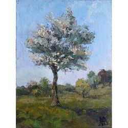 park painting 9,4x7,1" tree landscape original painting impressionist spring art signed by artist marina chuchko