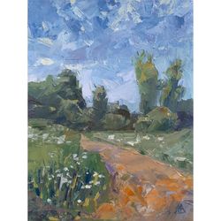 forest park painting 8x6 path landscape original painting impressionist summer art signed by artist marina chuchko