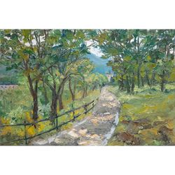 shady path park painting 8x12 trees landscape original painting impressionist summer art by artist marina chuchko