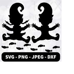 elf boy & girl stencil svg, elf footprints, elf boy girl silhouette, elf tracks, moving elf, elf christmas magic, christ