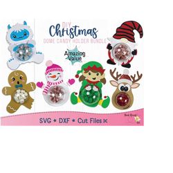 diy christmas dome candy holder svg, gnome, snowman girl, gingerbread man, reindeer, girl elf, yeti template, cut file f