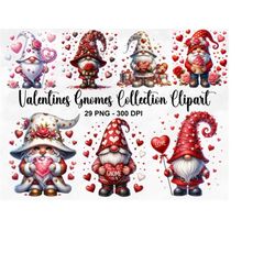 watercolor valentines gnomes clipart, 29 png festive gnomes clipart, valentines day clipart, gnomes png, fantasy clipart