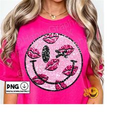 smiley face png, sparkly valentines day png, faux sequins, faux glitter, kisses, tshirt sublimation, dtf, digital downlo
