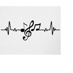 music note heartbeat svg, digital download, heartbeat svg, music note svg, love music svg, silhouette, ekg heartbeat lin