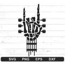 rock and roll skeleton guitar svg - music lover, skeleton guitar svg (svg, png, eps, dxf)