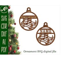 music christmas ornament design,  svg laser cut, instant download pdf, dxf, ai and cdr template.