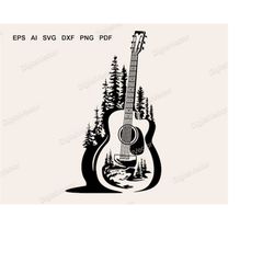 acoustic guitar svg, forest, sound of nature svg, mountain river, country music svg, sublimation design, svg scalable ve