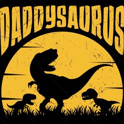 funny retro daddy and children saurus svg