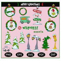 christmas houses decorations  add on for the  whoville buildings bundle, grinch cartoon vector  merry grinchmas svg cric