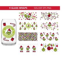 can glass wrap bundle, grinch can glass wrap svg, grinch svg, 16 oz libbey glass, christmas svg, christmas glass wrap sv