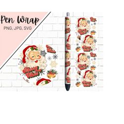 christmas pen wrap, vintage santa pen wrap, holiday pen wrap, retro merry vibes pen wrap, epoxy pen wrap, pen wrap png,