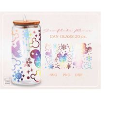 snowflake , mouse snow, winter vibes ,christmas full wrap for  beer can glass 20 oz.  png,dfx,svg file for cricut, digit