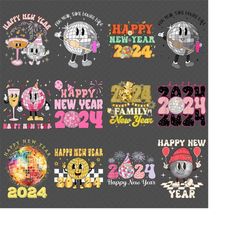 happy new year png bundle, 2024 disco ball nye wake me when the ball drops, new years eve same hot mess cheers designs