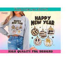happy new year 2024 sublimation png, faux glitter new years png, disco ball png, cheers to 2024 png, wake me when the ba