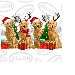golden dogs with christmas png sublimation design download, merry christmas png, happy new year png, christmas dog png,