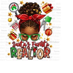 santa&39s favorite realtor afro messy bun png, merry christmas png, happy new year png, christmas messy bun png, sublima