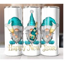 happy new year gnome tumbler wrap png instant download