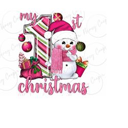 my 1st. pink christmas with cute snowman png sublimation design download, christmas png,happy new year png,cute snowman