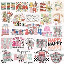 happy new year 2024 png bundle, trending new year 2024 png, retro new year png, new year shirt design png, happy new yea
