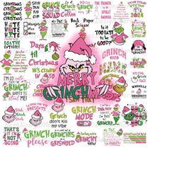 45 retro pink christmas png bundle, pink christmas png, grinch png, christmas shirt design, grinch bundle, christmas sub