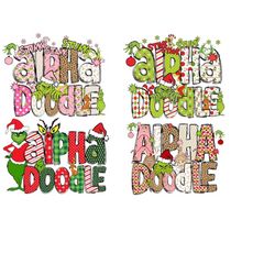 christmas grinc clip art  doodle letters and numbers, uppercase alphabet set, retro christmas sublimation letters, santa