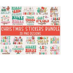 Christmas Stickers Png Bundle, Retro Digital Christmas Printable Stickers png, Merry and Bright png, Planner printable s
