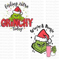 bundle of 2, feeling extra gricy today and mean green guy & bougie png, christmas lights, merry christmas png, retro chr