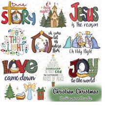 christian christmas png bundle, retro christmas png, retro christian png, religious christmas, jesus christmas, merry ch
