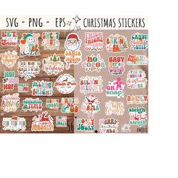 50 christmas stickers svg png bundle, retro digital christmas printable stickers svg, merry and bright svg, christmas se