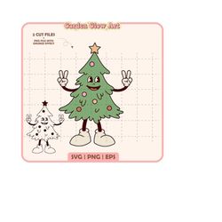 retro christmas tree svg, retro christmas character svg, cute christmas tree clipart, christmas tree png, vintage christ