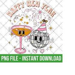 retro new years png, 2023 png, happy new year png, retro christmas png, groovy holiday png, groovy new years vintage hol
