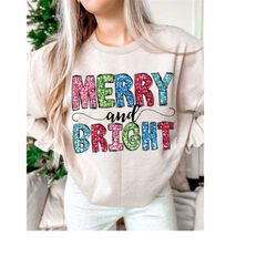 merry and bright christmas png, faux sequin, christmas png, retro design, christmas shirt png, sublimation design, digit