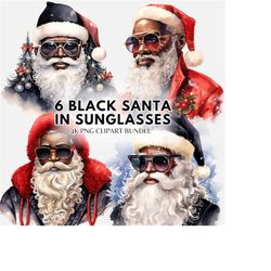 watercolor retro black santa sunglasses clipart bundle christmas png black christmas clipart black dad png black santa p