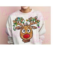 retro christmas png, reindeer clip art, sparkly glitter, sequin, cute christmas sweatshirt, sublimation design, christma