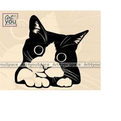 cute black cat svg cricut clipart download, pet face peek a boo head stencil, shirt svg, printable art, vector image png