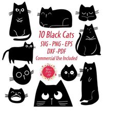 black cat svg bundle - black cat digital download - cute black cat svg - cat clip art