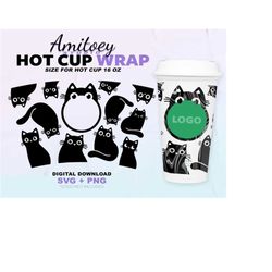 black cat svg full wrap, animal, pet, black cat, cat cute, gift for a lovely cat for hot cup 16 oz | svg, png files digi