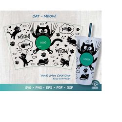 cat svg for venti cup 24oz, black cat cold cup 24 oz svg, cat paw print full wrap venti 24oz cold cup, cat lover 24 oz v