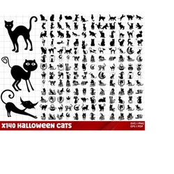 halloween cat svg bundle, black cat png bundle, cat clipart, halloween svg cut files for cricut, cat silhouette, black c